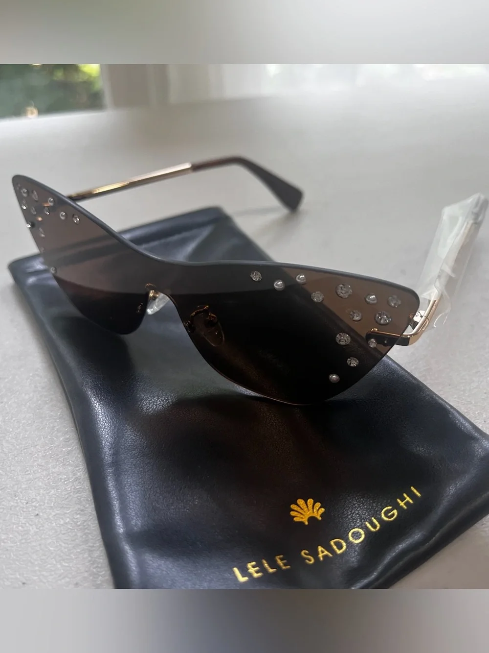 NWT Lele Sadoughi Crystal Embellished Rimless Cat Eye Sunglasses